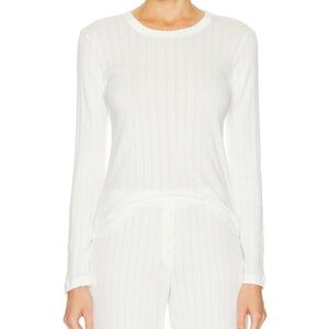 LESET Pointelle Long Sleeve Fitted Top, Size S